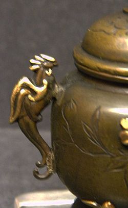 Japanese multi metal Bronze lidded Jar w/handles  