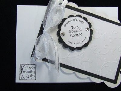 Handmade LG SCALLOPED WEDDING Card RHINESTONES Embossd  