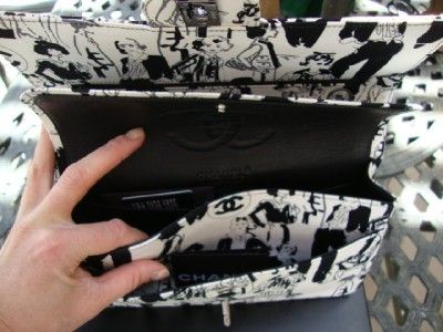 CHANEL White & Black RARE Canvas ICONS Karl Lagerfeld 2.55 Double Flap 