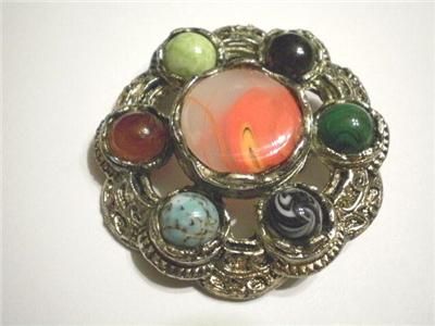 Vintage Japan Costume Jewelry Marble Brooch Pendant Pin  