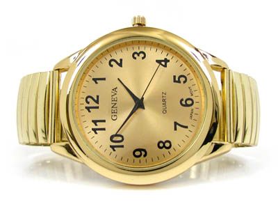 GOLD GL Large Size Geneva Womens Stretch Band WATCH  