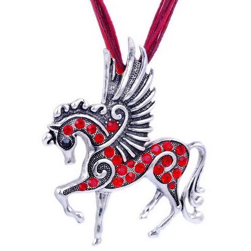 6p Pegasus 76*70MM Rhinestone Crystal Tibet Silver Unisex Big Pendant 