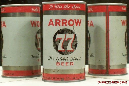 ARROW 77 BEER S/S CAN GLOBE BALTIMORE MARYLAND 454  