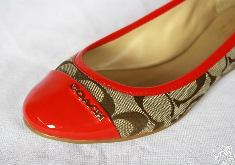   Sig C Patent Leather Khaki/Flame Ballet Flats Shoes A2239 New  