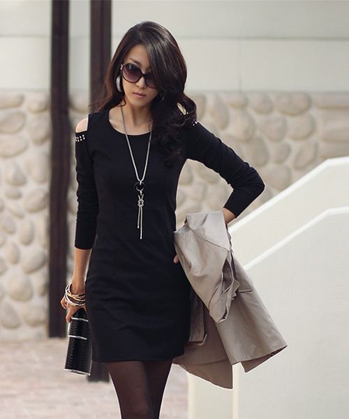 CHIC LONG SLEEVE OPEN SHOULDER DRESS 2000  