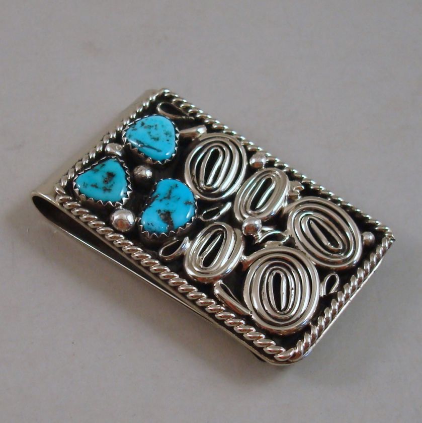   JONES   NAVAJO   STERLING SILVER & TURQUOISE NUGGET MONEY CLIP  