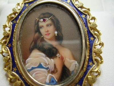 Hand Painted Cameo with Jewels 18K YG Pin/ Pendant  