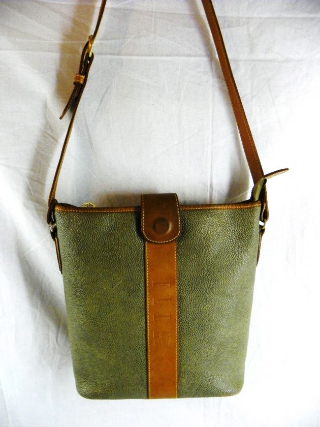 ELLE Paris LEATHER SHOULDER BAG Moss Green/Brown Used  