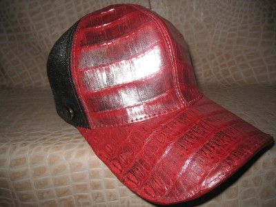 New Red Exotic Crocodile Ostrich Skin Ball Cap Hat Adjustable  