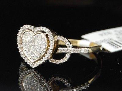 LADIES .45C YG DIAMOND RING HEART ENGAGEMENT BAND PAVE  