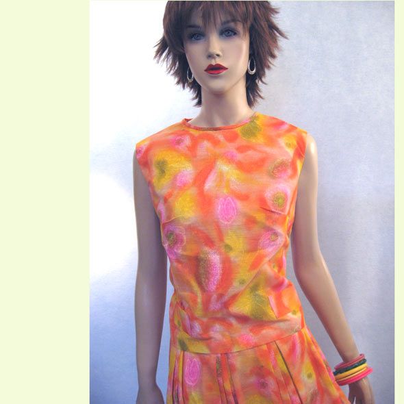 Vintage 50s 60s MOD ART LULU PARTY DRESS TOP SKIRT SET  