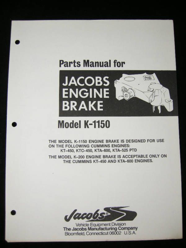 Jacobs Jake Brake K 1150 PARTS Manual List  