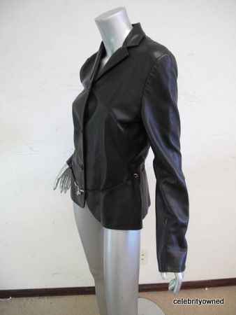 Prada Black Leather Button Down Long Sleeve Jacket M  