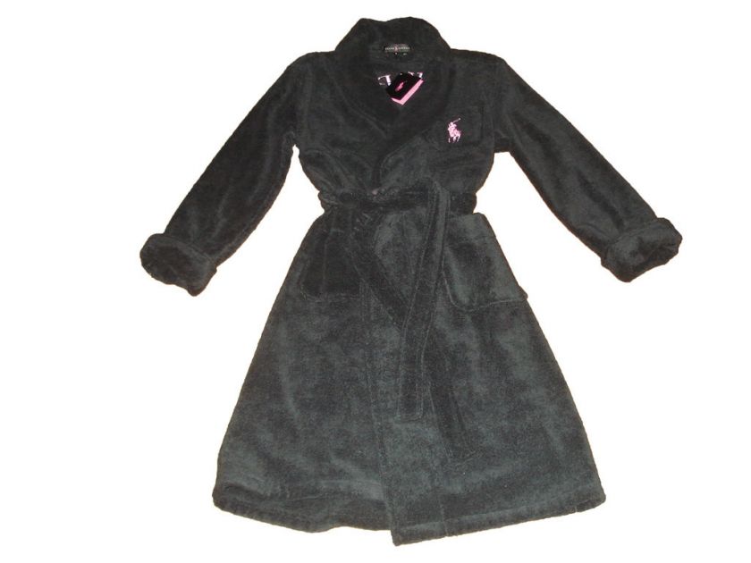 RARE Ralph Lauren Polo Big Pink Pony Black Spa Robe S  