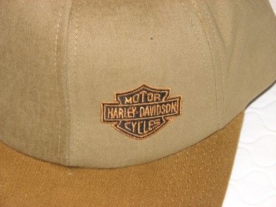   DAVIDSON VINTAGE 2 TONE TAN & CAMEL BAR & SHIELD HAT CAP NEW  