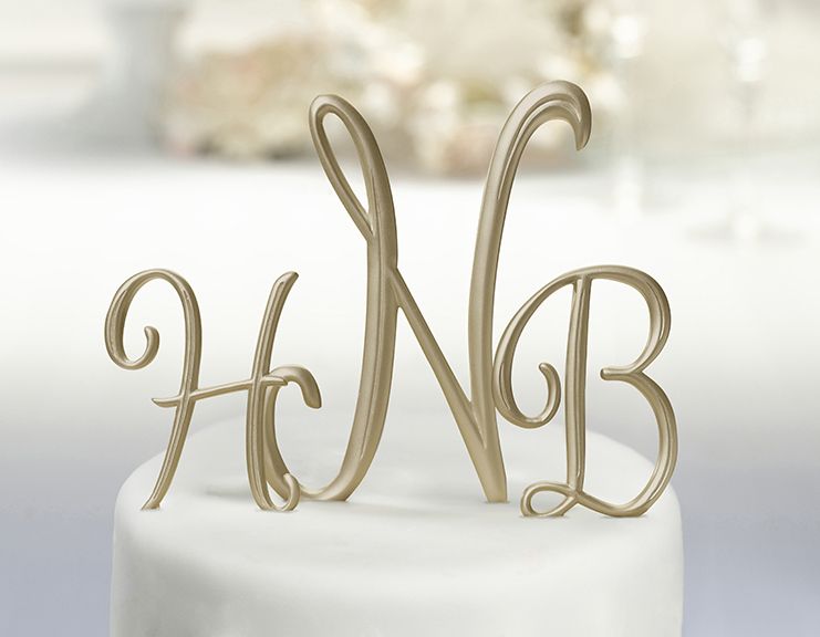 GOLD MONOGRAM WEDDING CAKE TOPPER LETTERS 4 1/2  