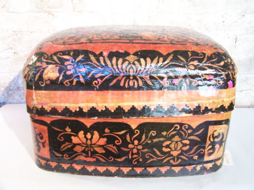 Antique Chinese Paper Mache Decorated Storage Box  