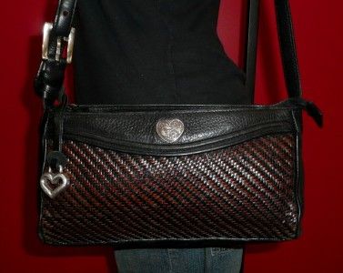 Vintage BRIGHTON Black & Brown Woven Leather Smaller Satchel Shoulder 