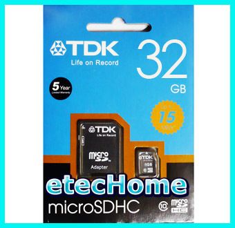 TDK 32GB 32G Micro SDHC TF Card + SD Adapter Class 10  