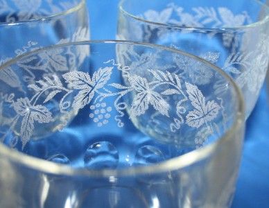 Vtg Glassware Thumbprint Goblets Etched Grape and Leaf  