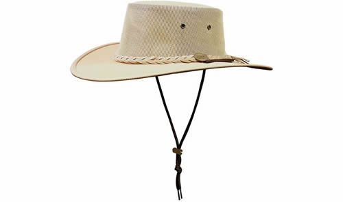 Barmah Mesh Weave Crusher Beige Packable Wide Brim Hat  