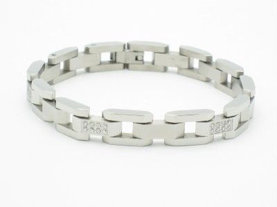 PLATINUM STAINLESS STEEL DIAMOND SET LINK BRACELET NIB  