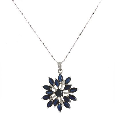 Rhodium Plate 4.25ct Blue Sapphie Floral Charm Necklace  