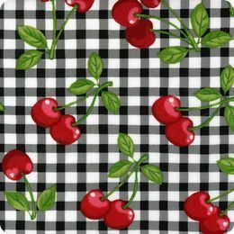 Robert Kaufman Fabric CHERRIES ON BLACK GINGHAM  yards  