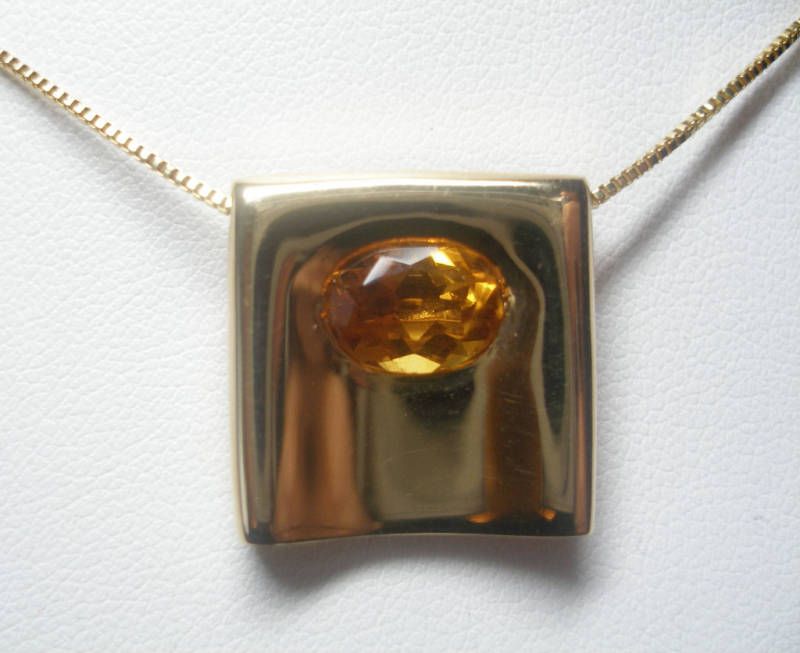 ESTATE SALE 18KT GOLD GENUINE CITRINE PENDANT NECKLACE  