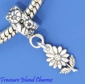 DAISY FLOWER .925 Sterling Silver EUROPEAN EURO Dangle Bead Charm 