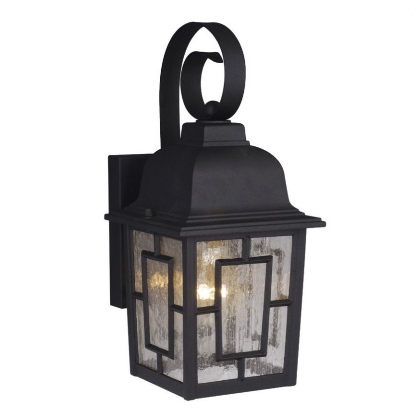   Mission Outdoor Wall Lamp Lighting Fixture, Black, Clear Water Glass