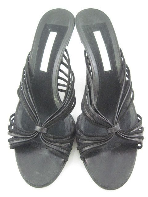 NARCISO RODRIGUEZ Black Leather Strappy Heels Shoes 8  