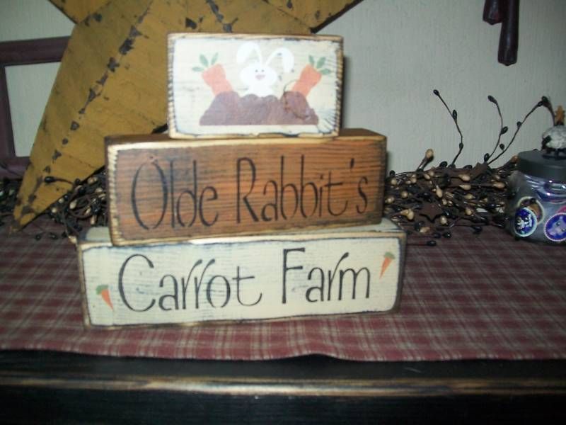 PRIMITIVE GARDEN BLOCK SIGN~~OLDE RABBITS CARROT FARM~  