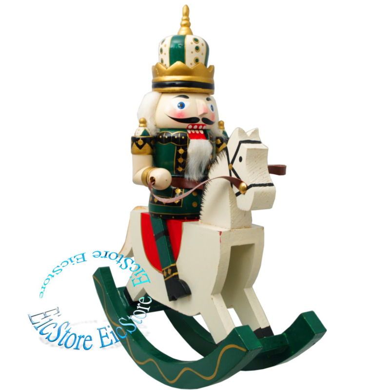 Rocking Horse Green Nutcracker Wooden Figure Xmas Decoration 