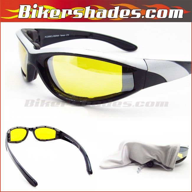 WOMEN Black motorcycle yellow lens day night riding glasses sunglasses 