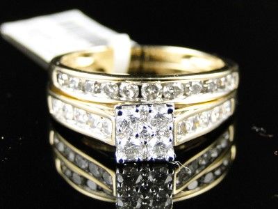 WOMENS YELLOW GOLD BRIDAL DIAMOND ENGAGEMENT WEDDING BAND RING SET 1.0 