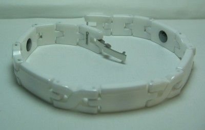 MEN 10MM White CERAMIC TUNGSTEN MAGNETIC BRACELET Length 8.5  