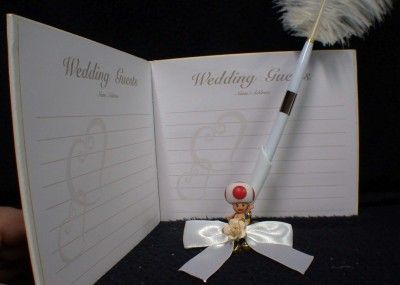 SUPER Mario Wedding Cake Topper LOT Glasses Knife server Guest book 