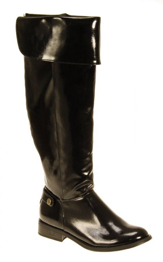 LADIES WOMENS BOOTS WIDE LEG CALF PATENT BLACK BIKER BOOTS SNOW WINTER 