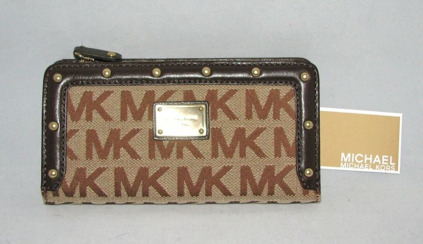 MICHAEL KORS BIG VALLEY TEAK BROWN CLUTCH WALLET NEW  