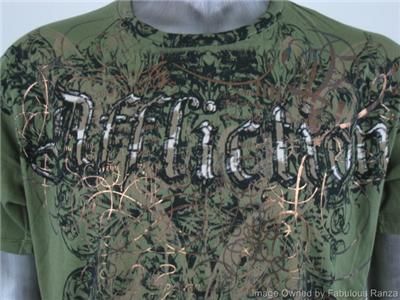 AFFLICTION T Shirt Medium Made in USA Winged Fleur De Lis Military 