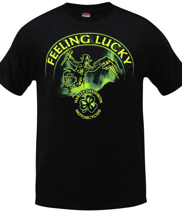 Harley Davidson Mens Feeling Lucky Shamrock Irish Leprechaun Black T 