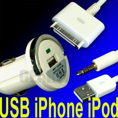 Car CD Player iPhone iPod AUX Cable USB Lighter charger  