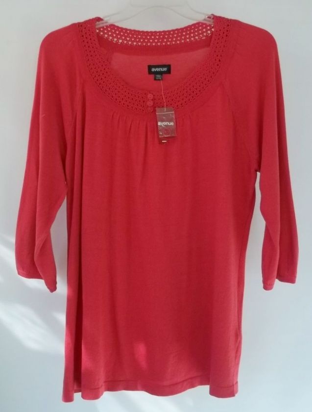 AVENUE CROCHET BUTTON TRIM SWEATER TOP 22/24 NWT 3X 24  