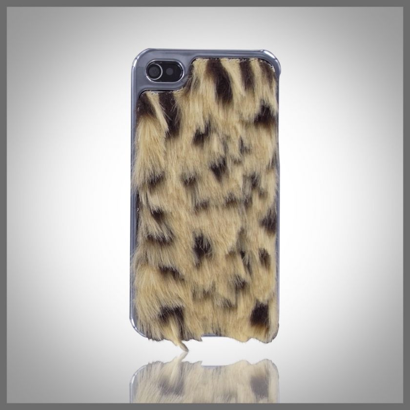 FOR IPHONE 4 4G 4S DESIGNER JACKAL PLUSH FUR ON GLOSS SILVER LUXURY 