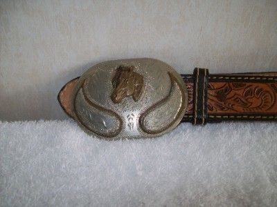 LEATHER BELT W/BELT BUCKLE MADE BY WESTERN FLAIR COLORADO  