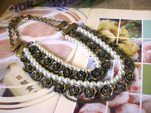 Retro Fashion Flower Victorian BOHO Layers Pearl Beaded Bib Choker 