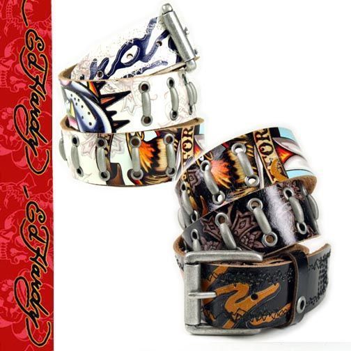 Ed Hardy Mens Belt Jailhouse Black White Crown Bulldog  