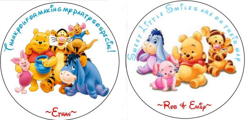 Winnie the Pooh/Baby Pooh Personalized Stickers, Kiss, Cupcake 