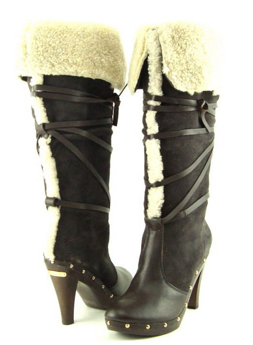 MICHAEL MICHAEL KORS SHEARLING Coffee Womens Clog Boots 8  